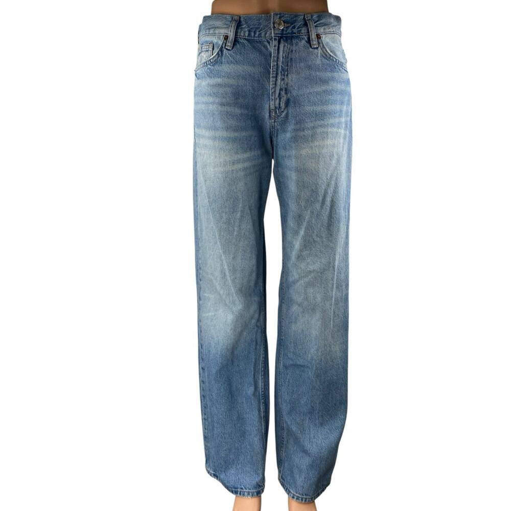 Zara Women's Blue Acid Wash High Waisted Wide Leg Baggy Palazzo Denim Jeans Sz 2